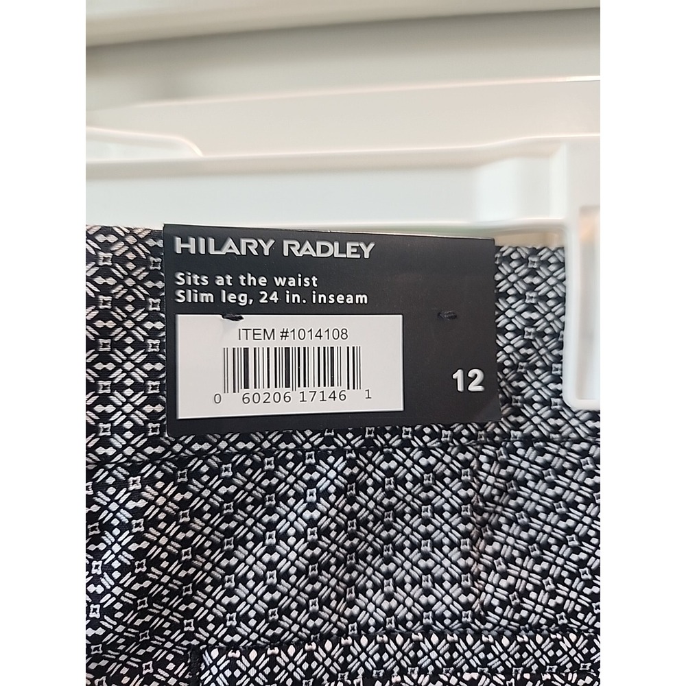 New Hilary Radley Stretch‎ Slim Leg Crop Cotton Pants, Size 12 Blck/Whte - Picture 3 of 3